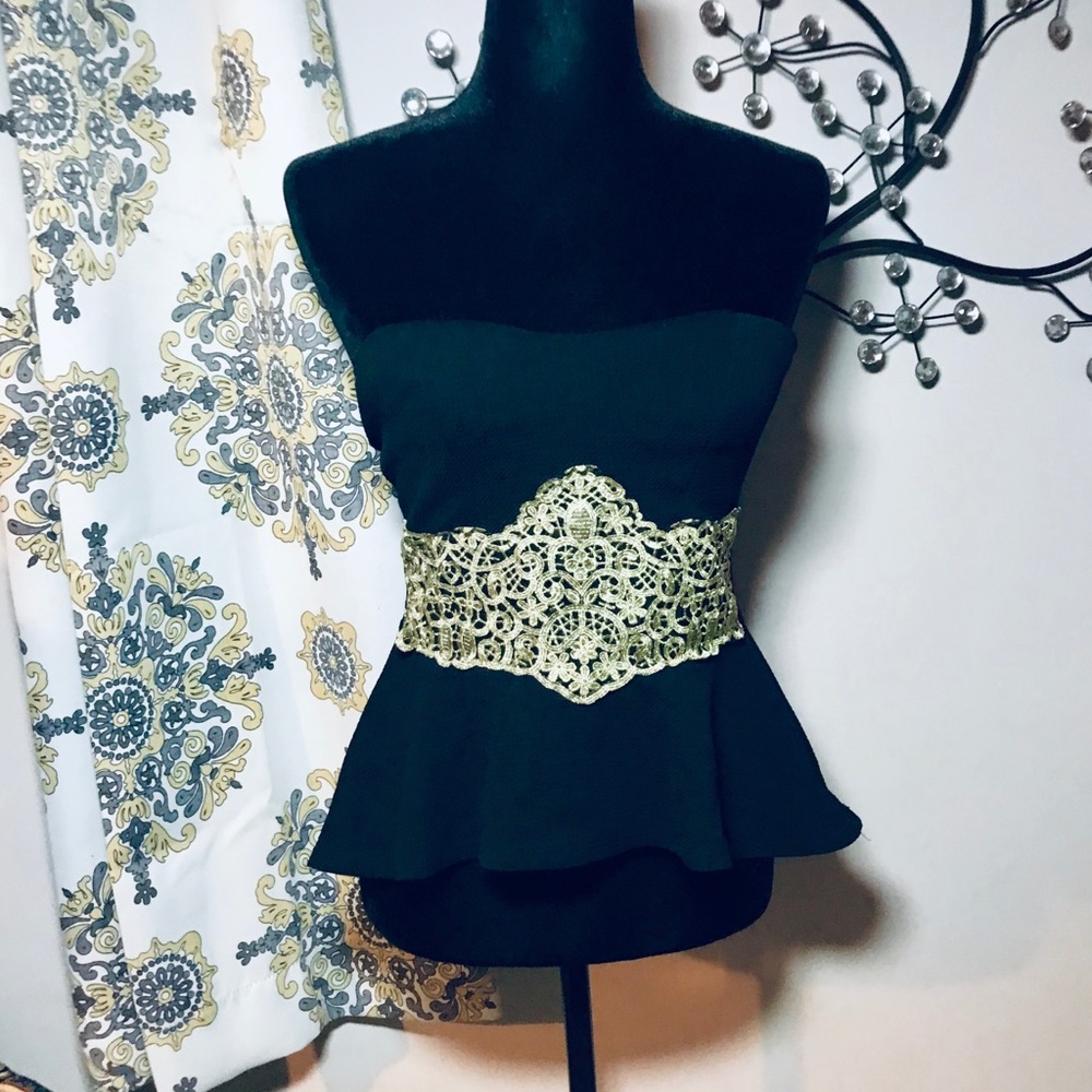 A’GACI Black Strapless Peplum Top - Picture 1 of 7